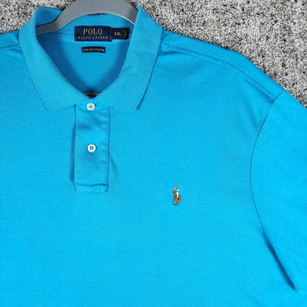 Polo Ralph Lauren Polo Shirt Mens XXL Blue Pima Soft Touch Flesh Pony Excellent